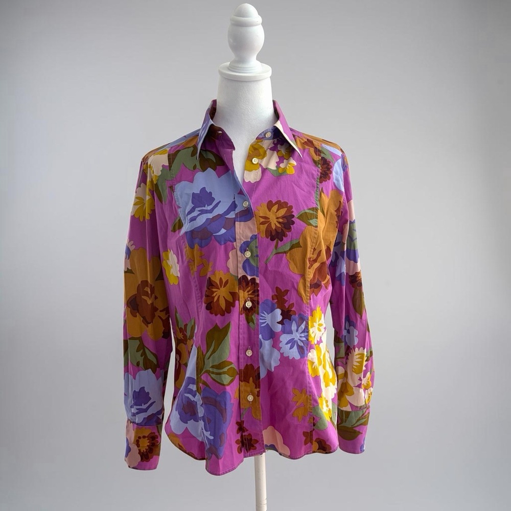 Etro Women's Floral Fitted Button Down Stretch Pink IT 44